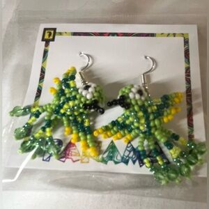 NWT Colorful Green Handmade Beaded Parrot Earrings From Panama